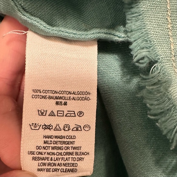 Free People Ombre Frayed Hem Chambray Denim Button Down Shirt Women M blue green - Picture 8 of 9